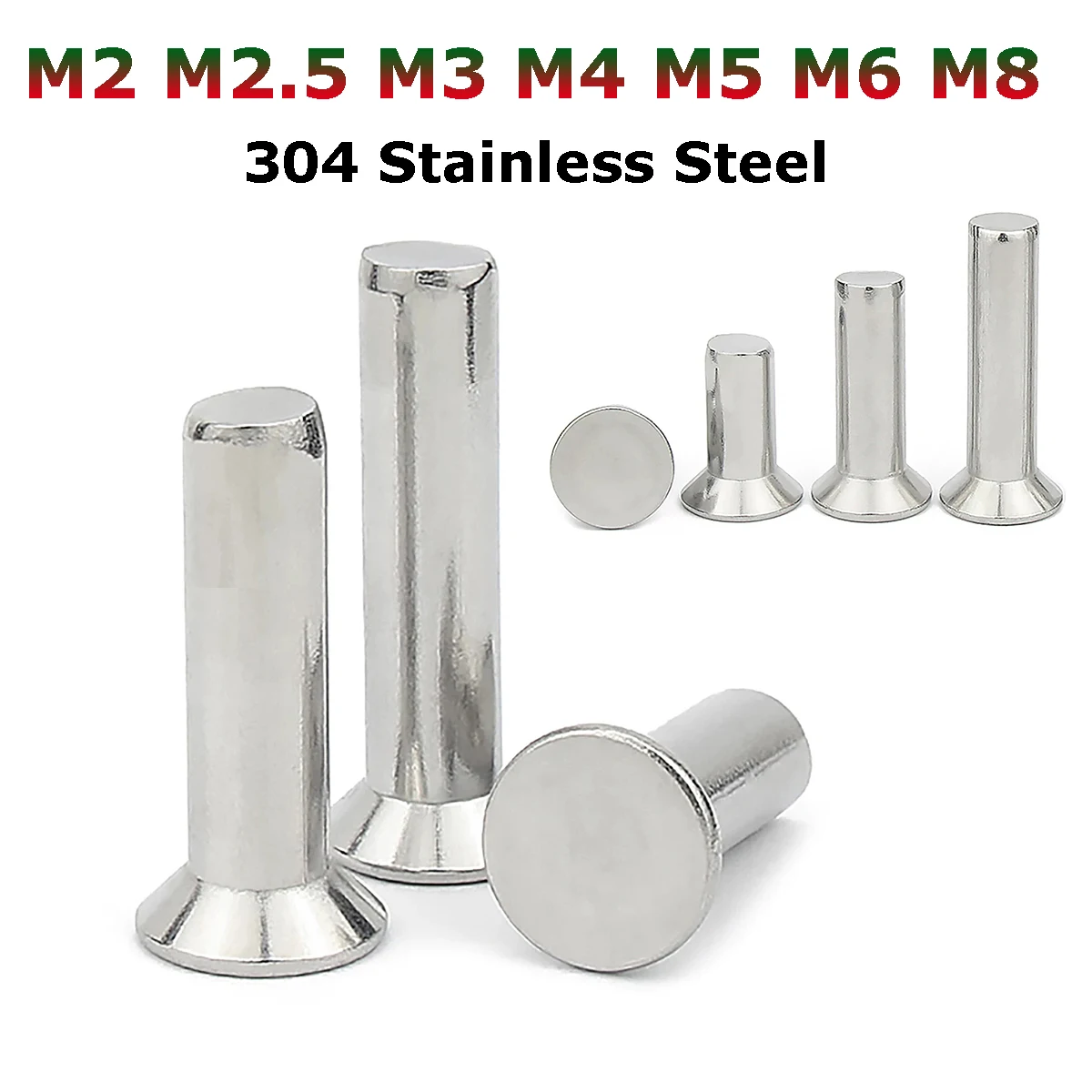 

M2 M2.5 M3 M4 M5 M6 M8 GB869 Solid Rivets 304 Stainless Steel Flat Countersunk Head Punch Self-plugging Knock Signage Rivet