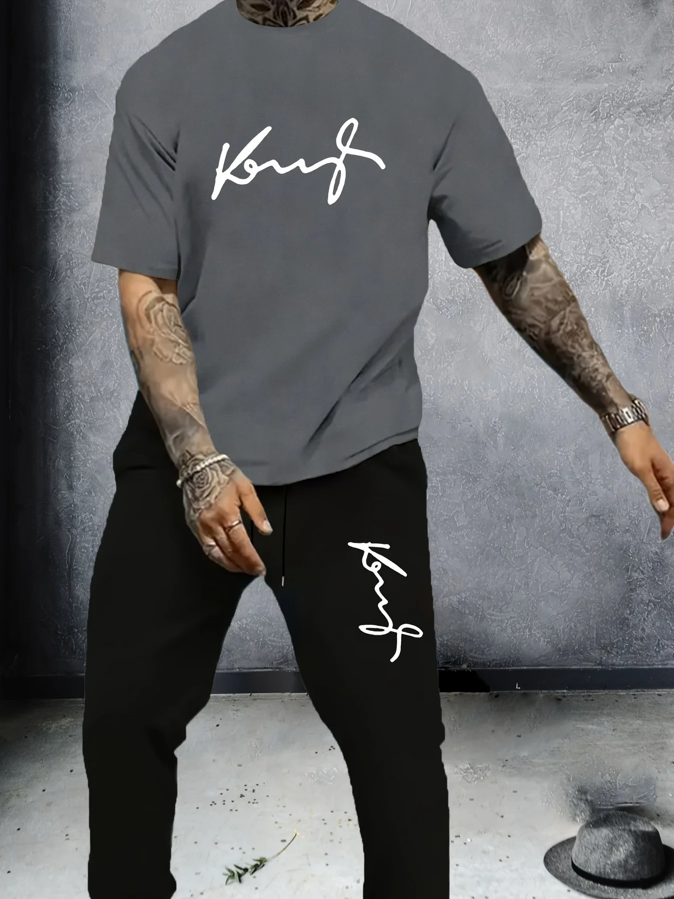 

New American letter printed breathable and comfortable round neck T-shirt pants set for outdoor casual fashion two-piece set