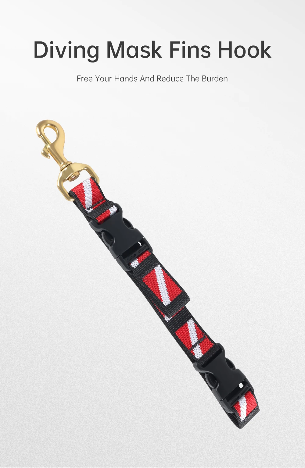DIDEEP Robustes Tauchflossen-/Maskenband mit Nylongewebe, drehbarer Haken mit Schnellverschluss-Schnalle aus Messing für Tauchzubehör – Detail 1