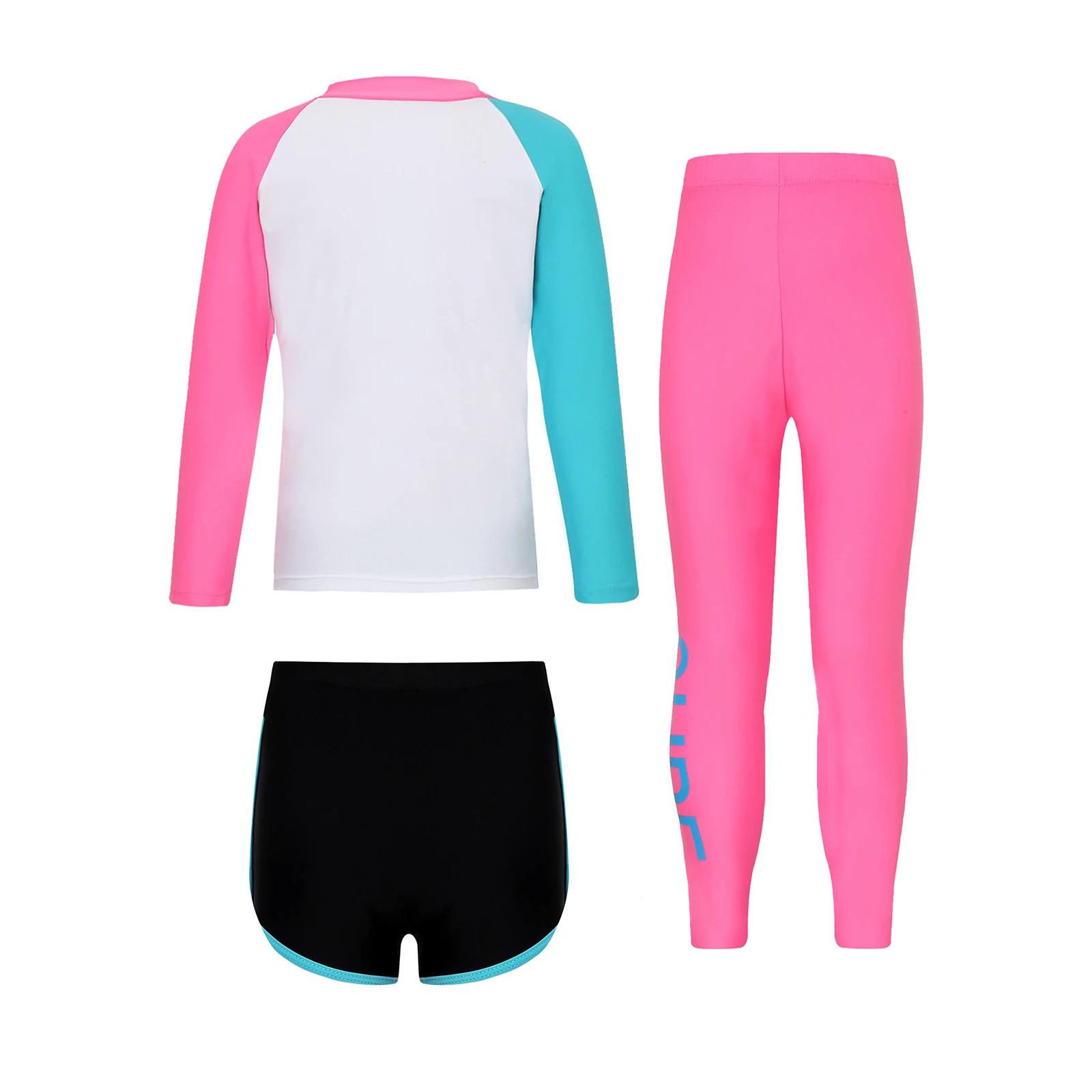 Kids Girl Boy Swimsuit Long Sleeve Swim Top with Swim Shorts Swim Pants Set UPF 50+ Rash Guard Bathing Suit Water Park Swimwear