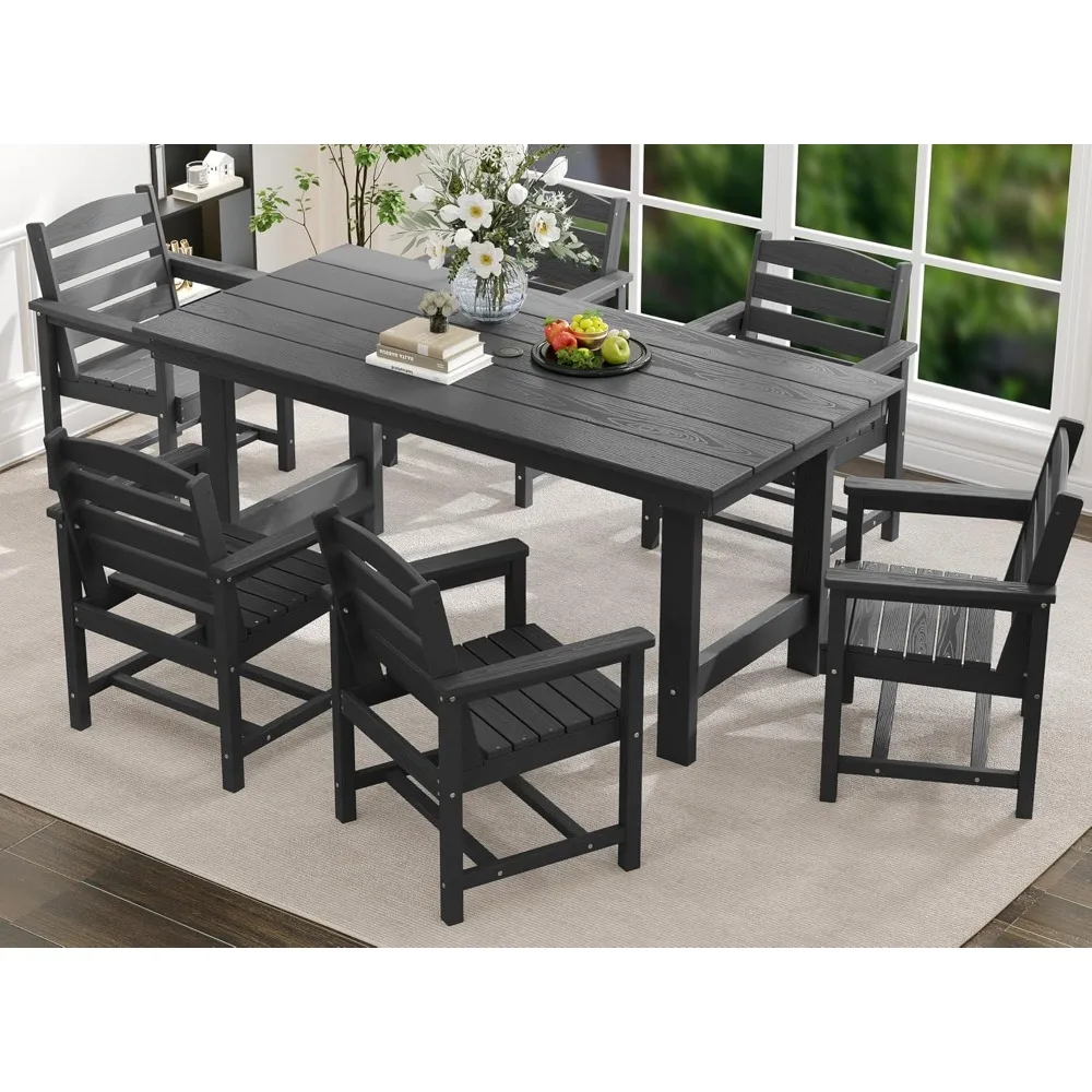 

Dining Table Chairs Set for 6，67" Extended Large Dining Table with 6 Chairs, 7 Piece HDPE Dining Set for Home, Kitchen,