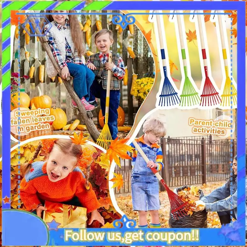 

Easy To Use 2Pcs Metal Kids Rakes With Hardwood Handle 27'' Small Rake For Gardening Mini Rake For Kids Garden Lawn Yard Tools