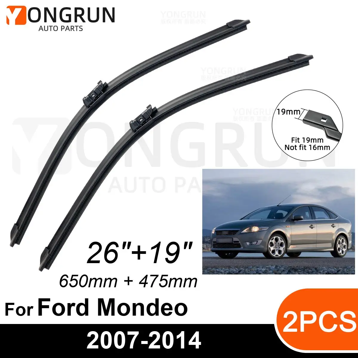 

Car Front Windshield Wipers For Ford Mondeo 2007-2014 Wiper Blade Rubber 26"+19" Car Windshield Windscreen Accessories