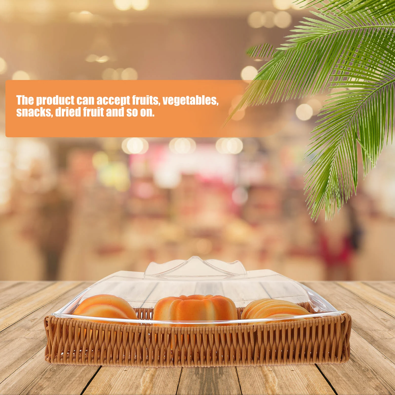 

Snack Storage Box Rattan Woven Basket Acrylic Cover Container Fruit Veggie Holder Kitchen Accessories
