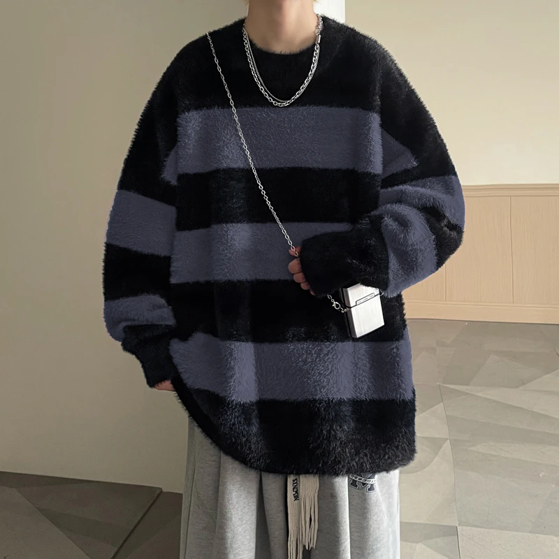 

LAPPSTER-Youth Winter Y2k Soft Fur Striped Sweaters Pullovers Designer Vintage Clothes Korean Fashions Oversize Harajuku Sweater