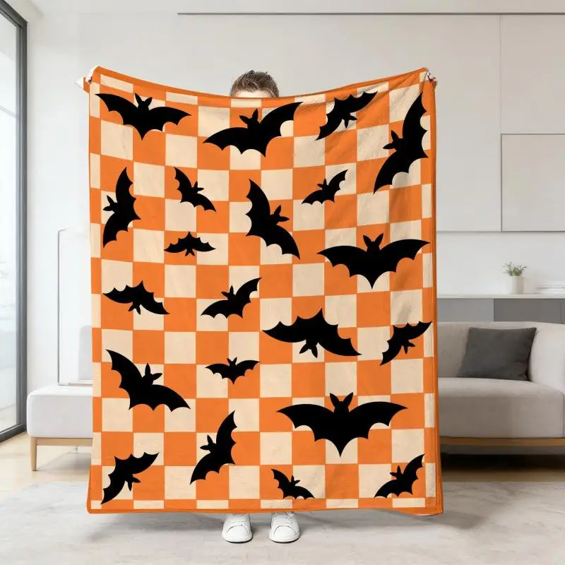 Halloween Warme Weiche Decke mit Geister-, Kürbis- und Totenkopf-Druck, Flanell-Schlafdecken, Multifunktionale Dekorative Decken – Detail 2
