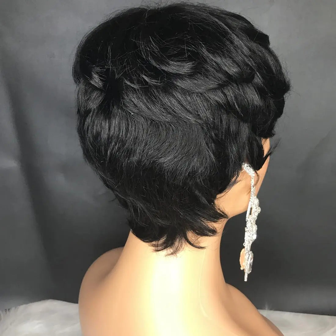 Short Curly Pixie Wigs for Black Women, Synthetic Hair Wigs for Black Women, Natural Wavy Pixie Cut Comes with a hair tie net