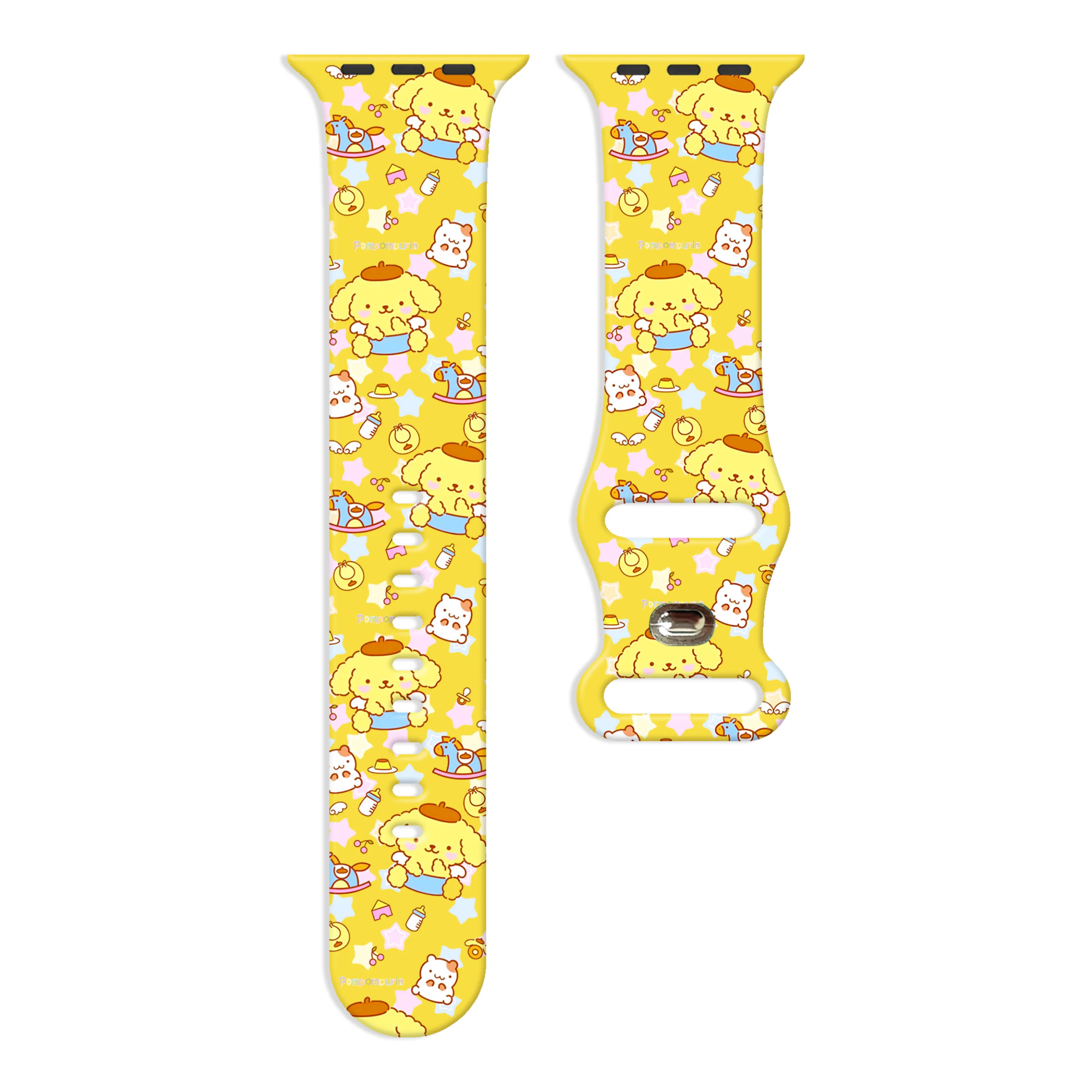 

Sanrio Cute Pompompurin Print Strap for Apple Watch Series 11/10/9/8/7/SE, Soft Waterproof Silicone Watch Band 45mm 44mm 42mm