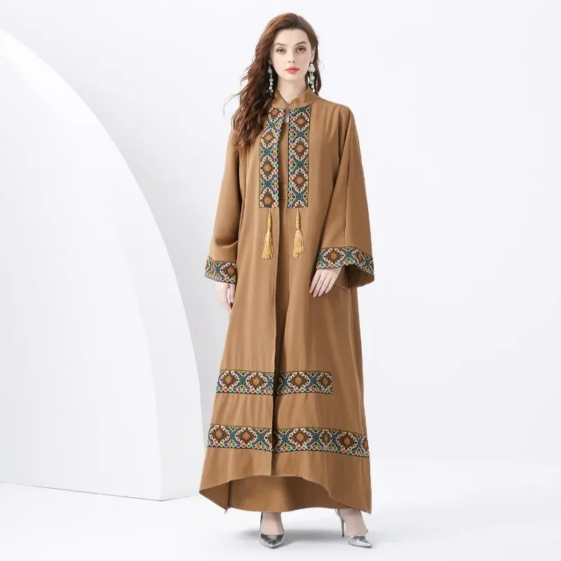 Resort Court Embroidery Tassel Horn Sleeve Vintage Long Gown Smock Dress Two-piece Set