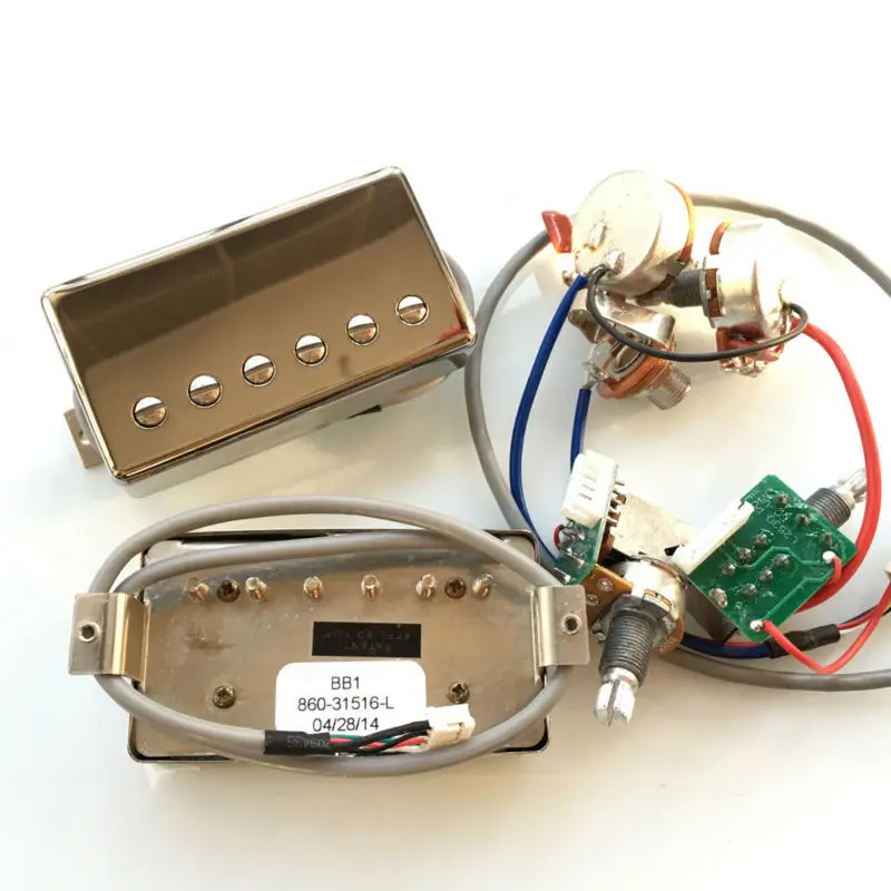 1 Set Electric Guitar Humbucker Pickups with Pro Wiring Harness BB1 BB2 BB Series Nickel Cover silver Made In USA