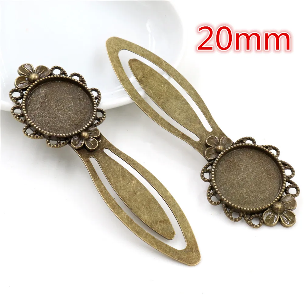 2pcs Antique Silver Plated Bronze Bookmark Cabochon Base Set