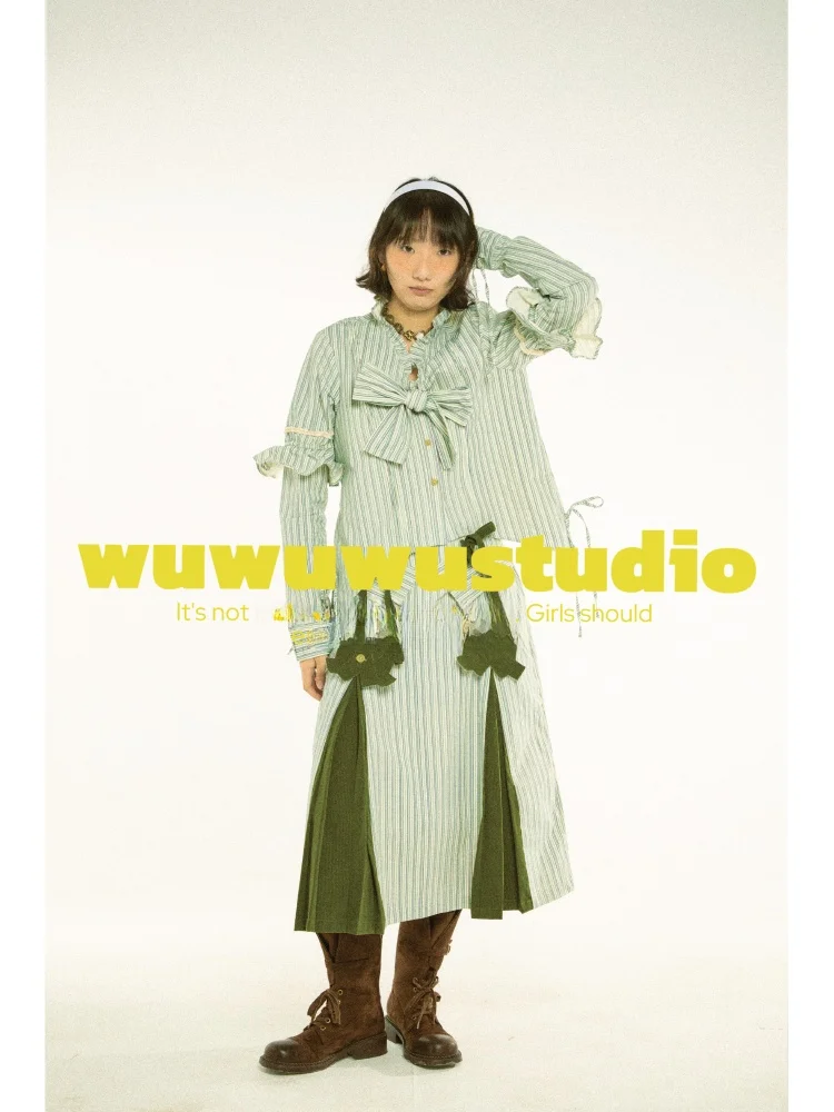 

Detachable A-Line Skirt Studio26SS Patchwork Pleated High Waist Cotton Spring 2026 Women's Fashion Half-length Skirts