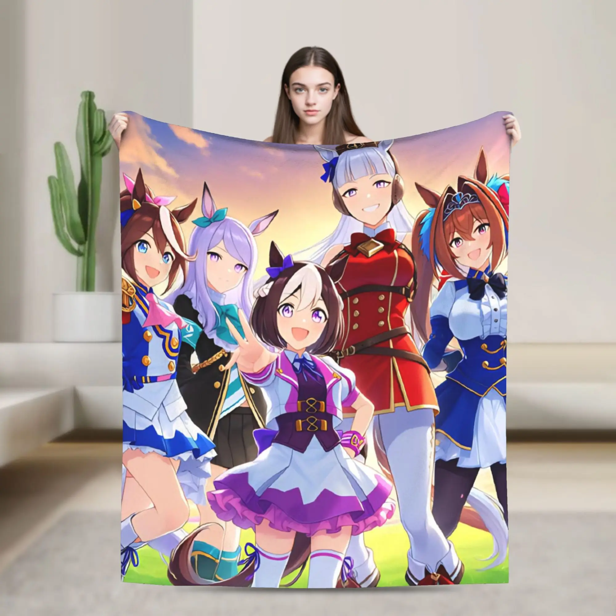 Uma Musume Pretty Derby Knitted Blanket Coral Fleece Plush Kawaii Game Soft Throw Blankets for Bed Bedspread