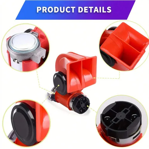 Imagen 2 del producto Bocina de coche de caracol súper ruidosa de 12V y 138db con bocina de aire de compresor para cualquier vehículo de 12V, coches, jeeps, camiones, motocicletas, rojo