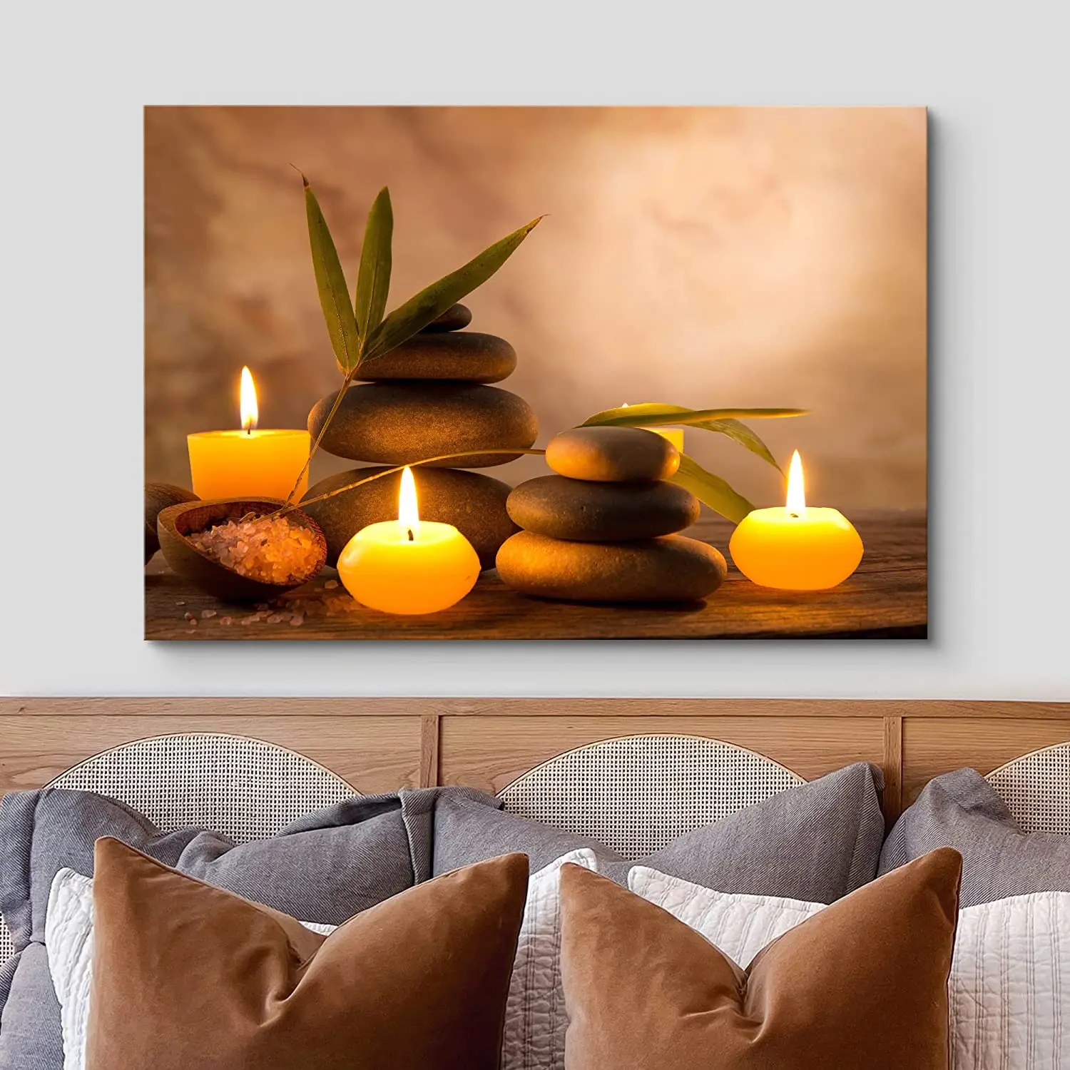 Zen Meditation Spa Candle Massage Stones Nature Canvas Wall Art Posters Ideal for Bathroom Decorations and Home Decor