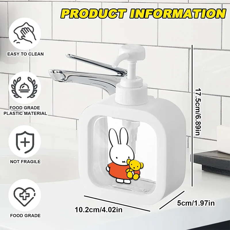 300ML Miffy Series Bath Pump Bottle Empty Refillable Cartoon Lotion Dispenser Portable Container for Shower Gel Birthday Gift