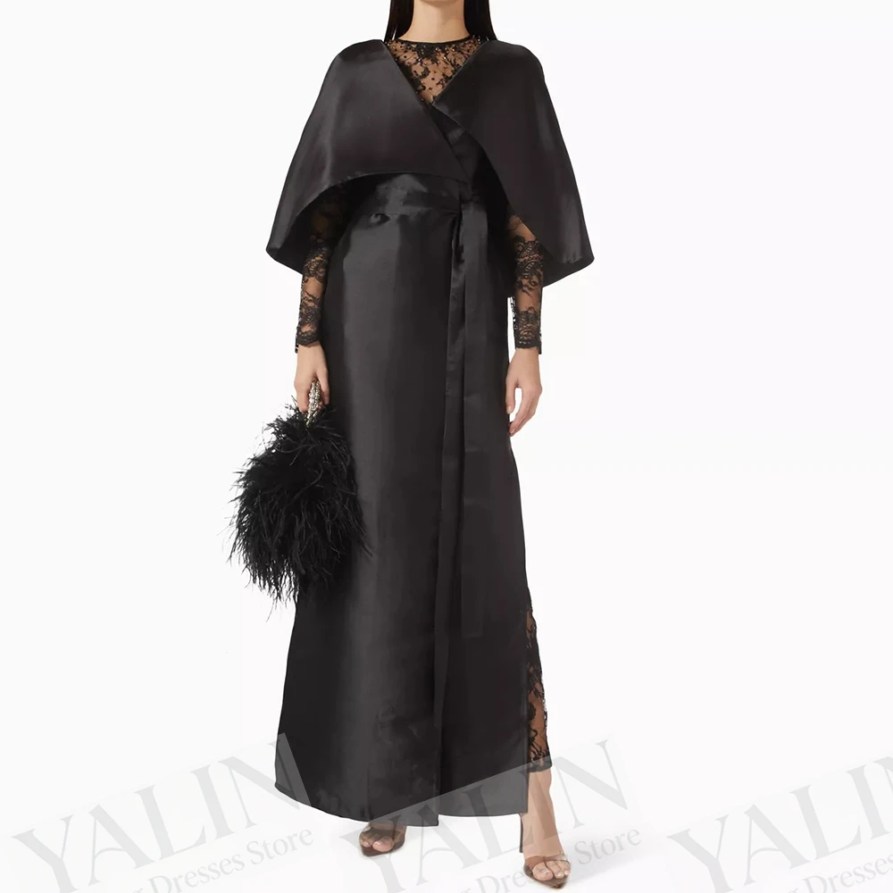 

Women's A-line Evening Dresses Ankle-length O-neck Full Sleeve Prom Gown Fashion Lace Stole Simple Draped Customized Gowns