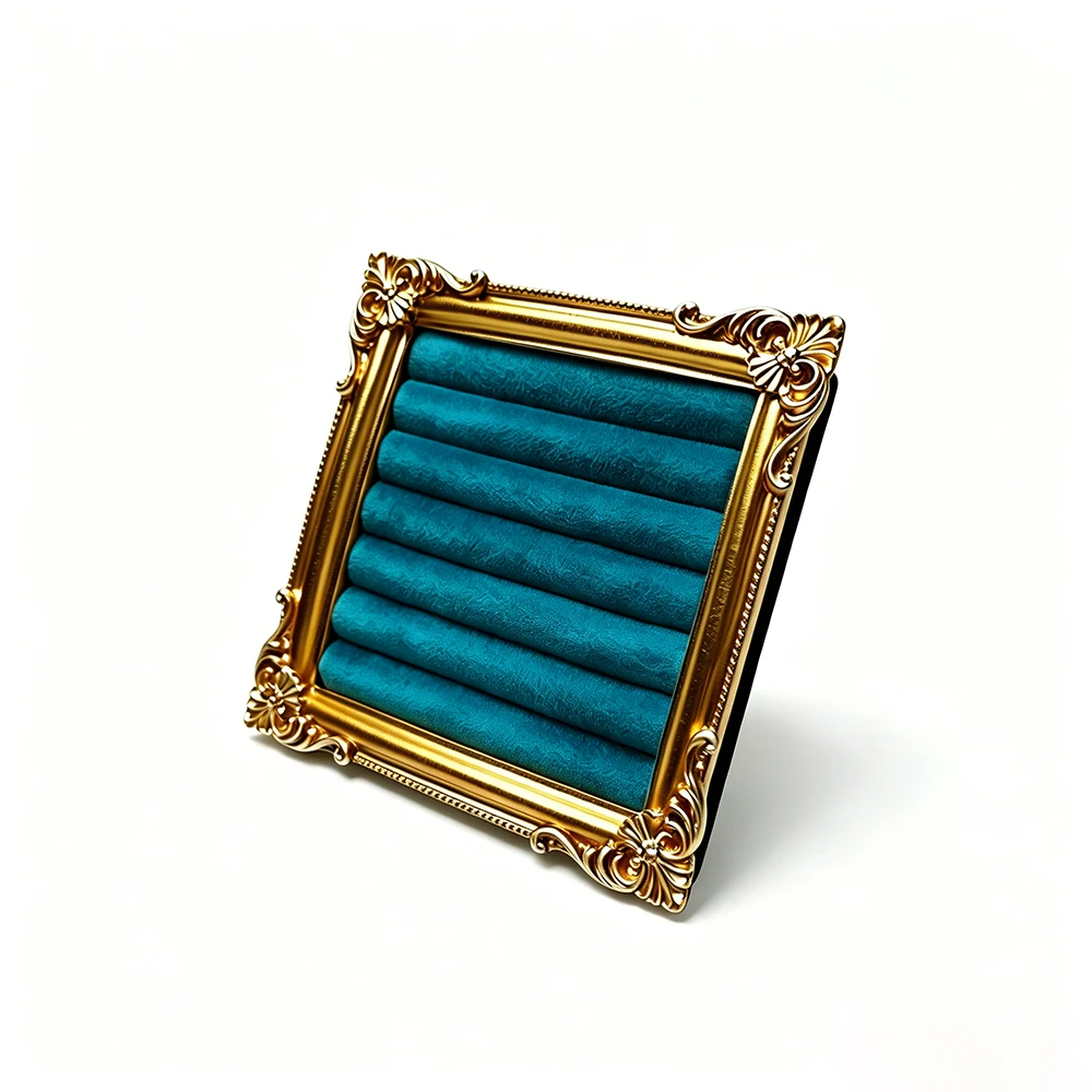 Retro Square Ring Display Stand Jewelry Showcase Tray Wooden Shop Window Decoration Photography Background Props