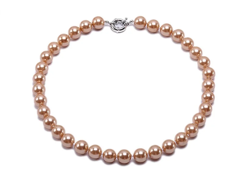 

Terisa Pearl Jewelry 12mm Golden Round Sea Shell Pearl Necklace for Women T-SP010