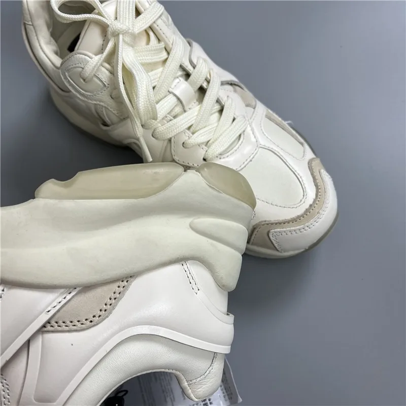 Dave&Di  Sneakers Women Fashion Vintage Thick Soled Lace Up Genuine Shoes Girls Comfortable Leather  Sheep  Vulcanized Shoes