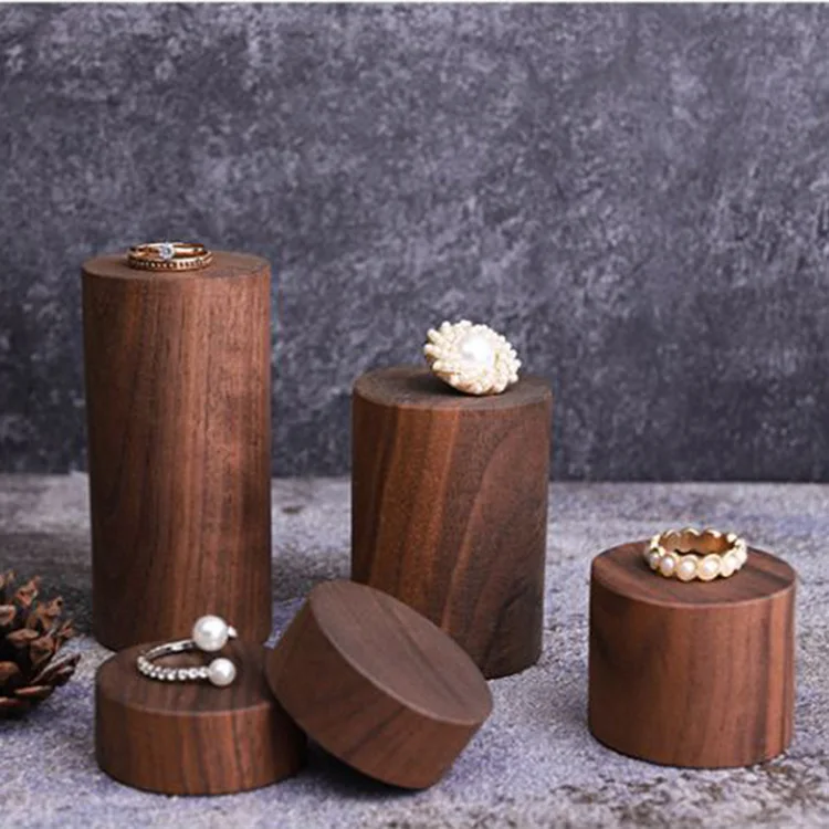 Black Walnut Wood Jewelry Display Stand Ring Earring Storage Bracket Jewelry Display Column Room Decor Interior Accessories