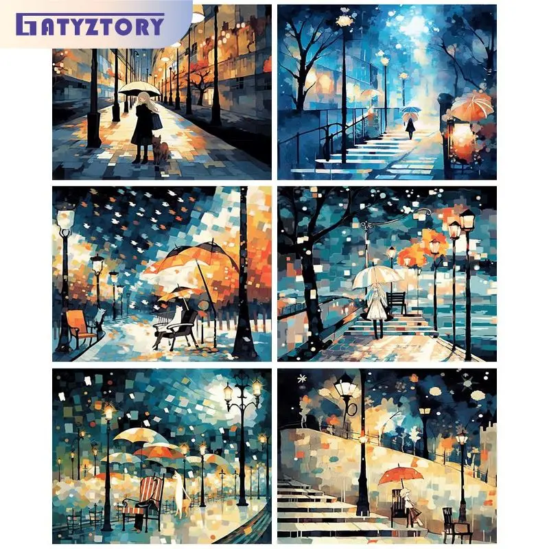 GATYZTORY Decorative Painting By Numbers Original Gifts Picture Drawing Girl Snow Street Landscape Wall Decor For Adults Figure