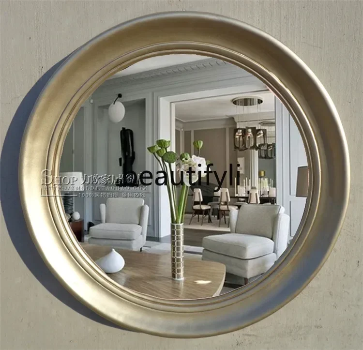 FG11Simple European bathroom mirror American retro champagne color, makeup, decorative mirror Entrance mirror