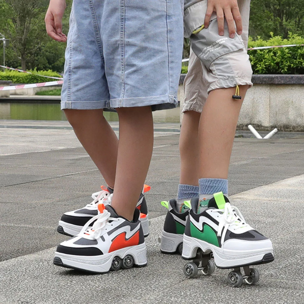 Deformation Roller Skating 2024 Sneakers Deformation Parkour Shoes 4 Wheels Rounds Of Running Shoes For Kids Adults Women Men