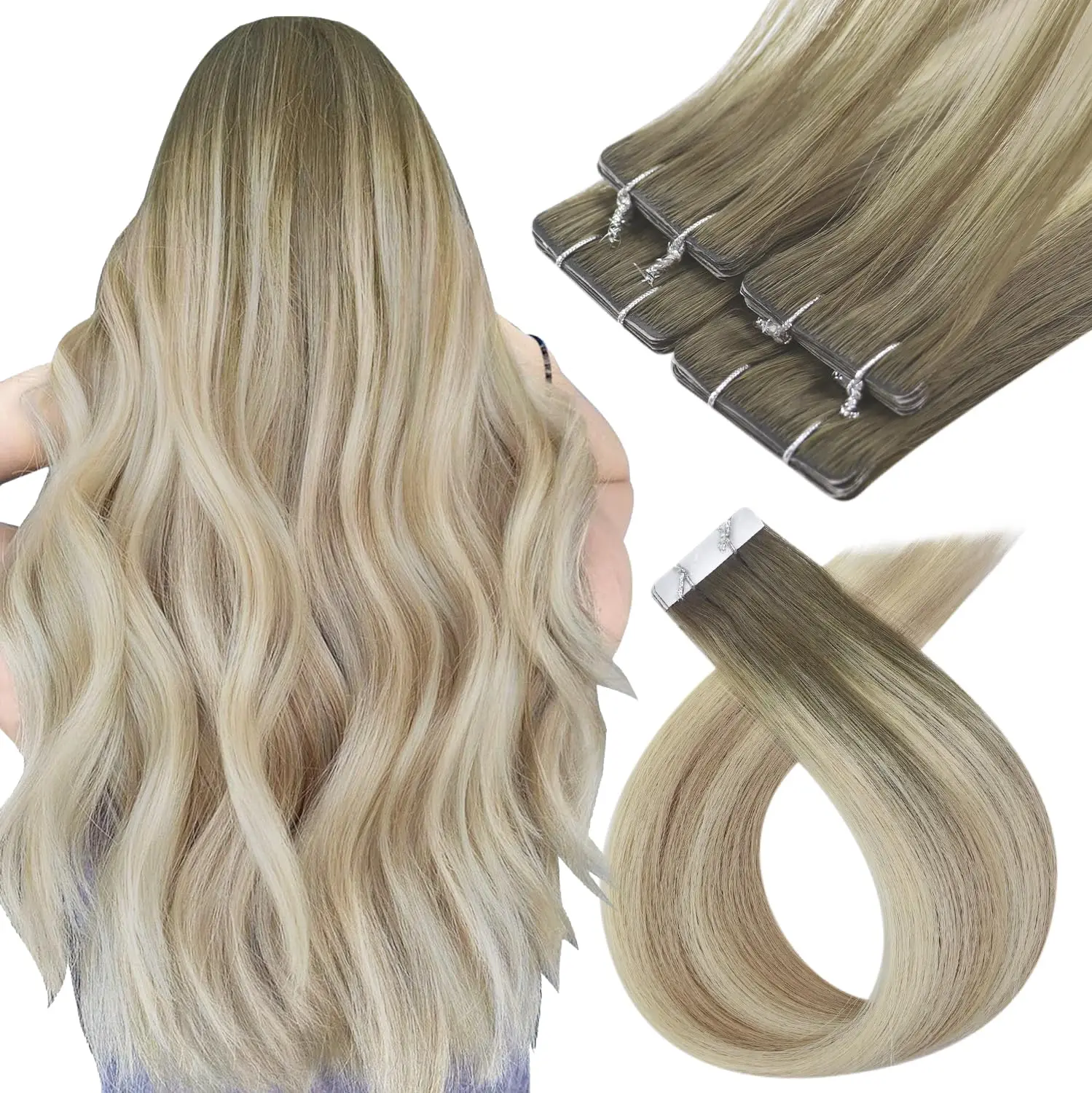 

VeSunny Virgin Tape In Hair Extensions Human Hair Long Straight Injected Tape in Balayage Hair Extensions Brazilian Hair