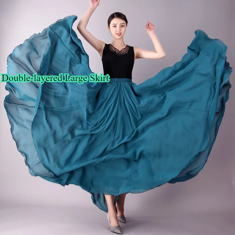 

720-degree Double-layered Large Skirt with Good Drape Chiffon Beach Skirt Square Dance Practice Classical Dance Dress Modern