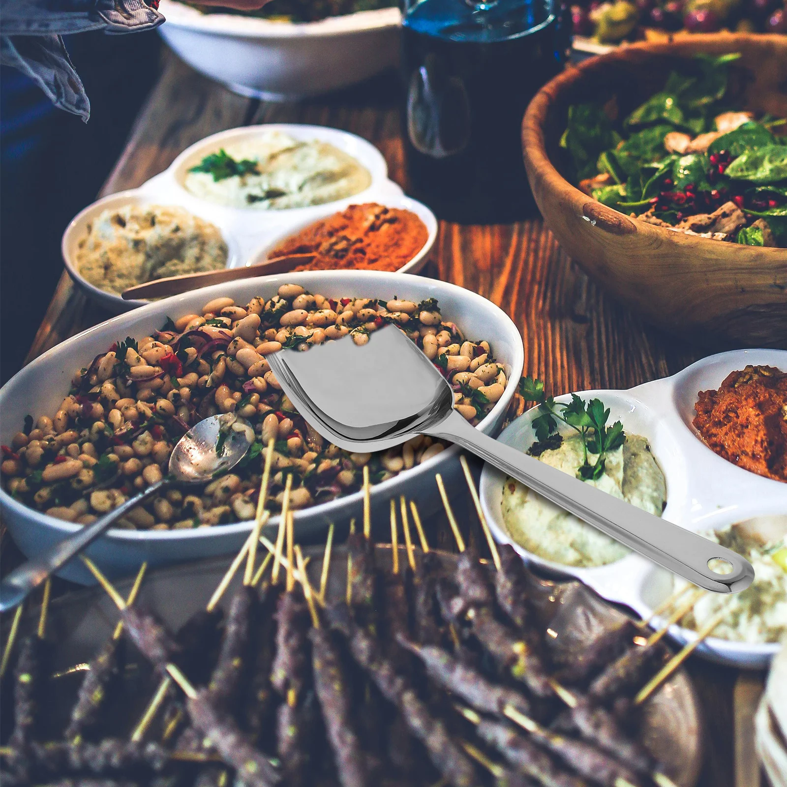 

Нержавеющая сталь с квадратной головкой, сервировочная длинная ручка, глубокий дизайн, ковш-фуршет для отеля, ресторана, кухни, инструмент для порционирования еды