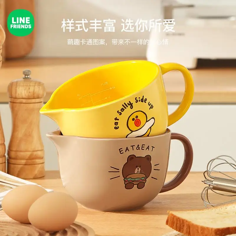 500ml anime Handle graduated bowl LINE FRIENDS kawaii girl large capacity Ceramic measuring cup Cartoon Steamed egg bowl Gift