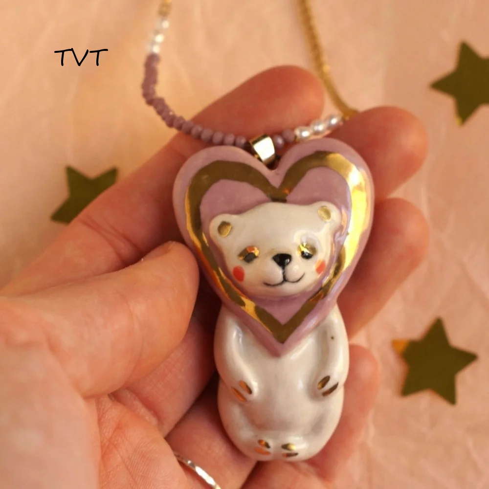 Love Heart Cartoon Circus Animal Sweater Chain Beads Vintage Childishness Necklace Copper Jewelry Clavicle Necklace Gift