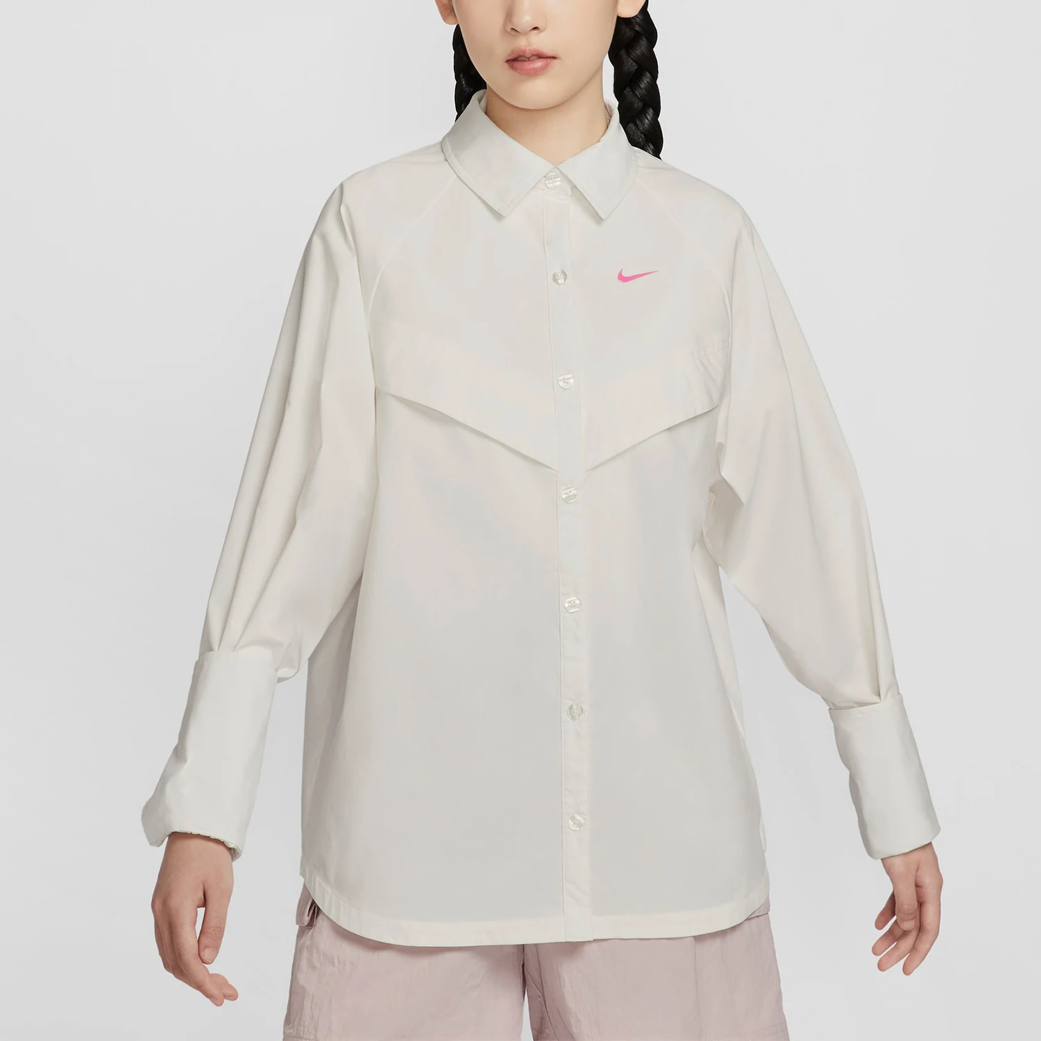 Nike genuine New Women's Casual Patchwork Loose Lapel Long Sleeve Shirt HM4627-133