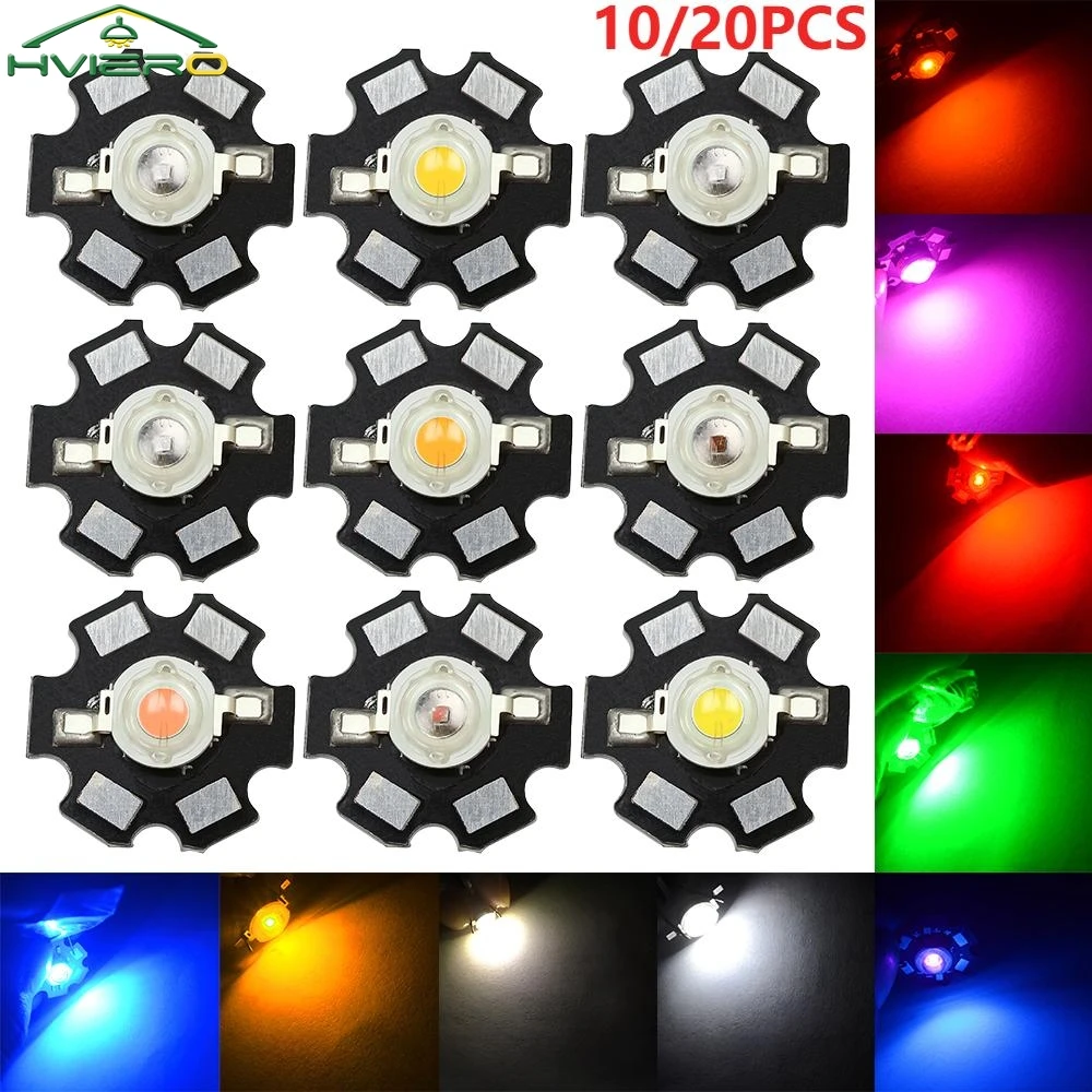10/20X 3W High Power Chip White Red Blue Green Light Bead Emitter LED Bulb Diodes Lamp Beads With 20mm Star PCB Platine Heatsink