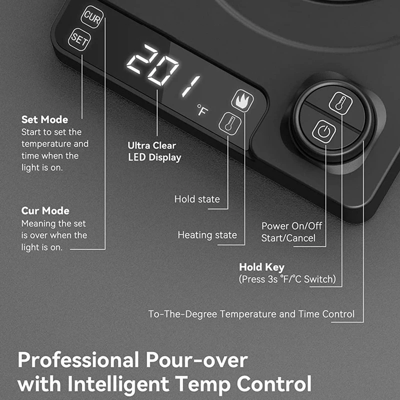 110 V/220 V Zwanenhals Waterkoker 1.0L Handbrouwsel Koffiepot 1200 W Snelle Verwarming Temperatuurregeling Pot roestvrijstalen Liner