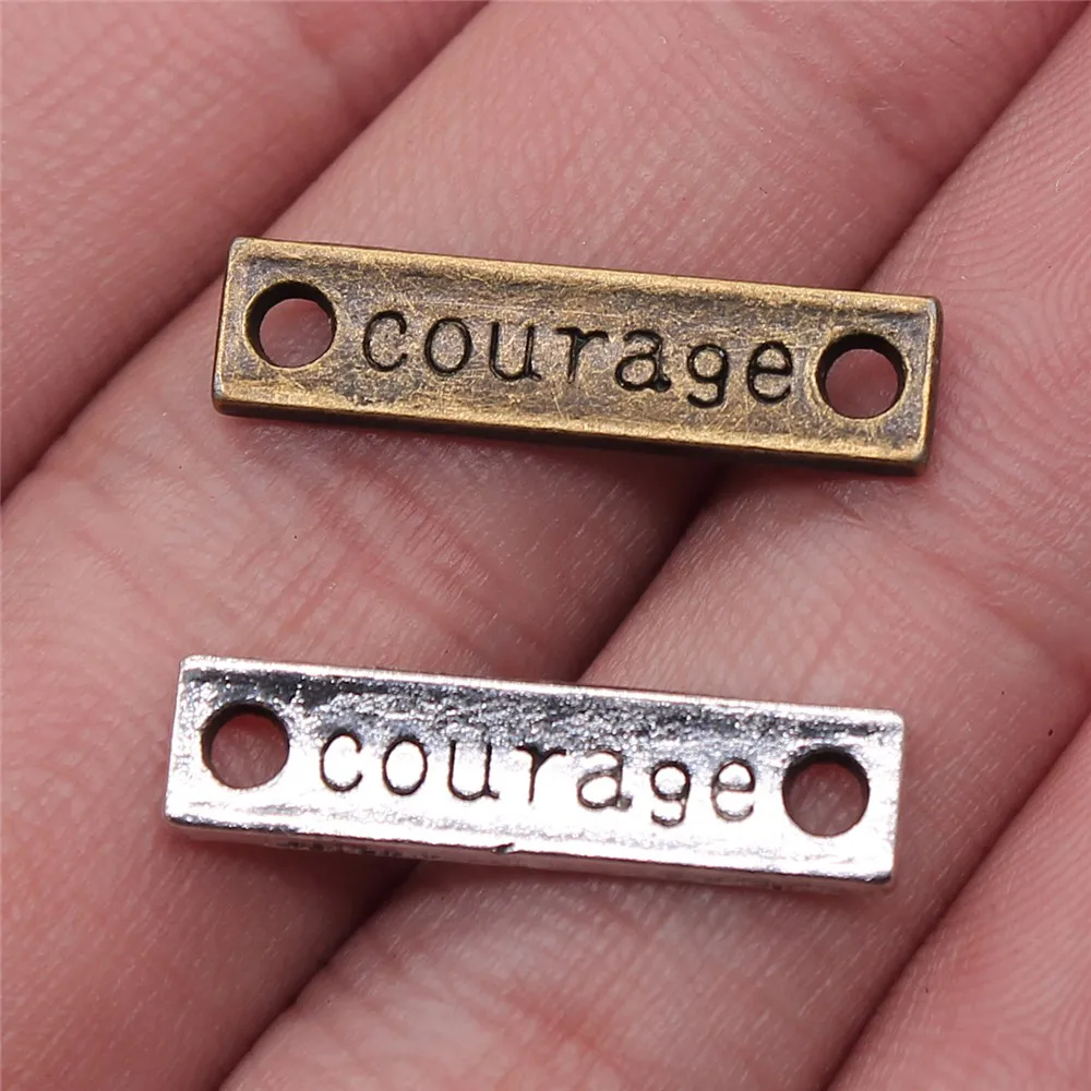 WYSIWYG 10pcs 24x6mm Charm Courage Connector Courage Connector Charms For Jewelry Making Antique Silver Color Courage Charms