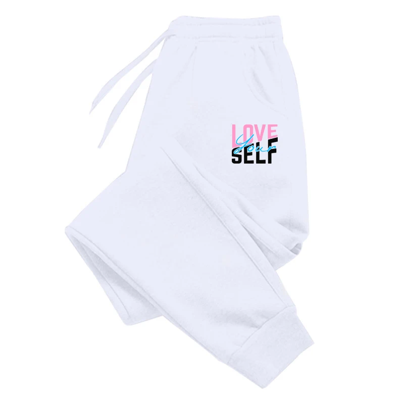 Love Your Self Letters Print Sport Pants Girls Daily Gym Sweatpants Fleece Warm Soft Comfortable Trousers