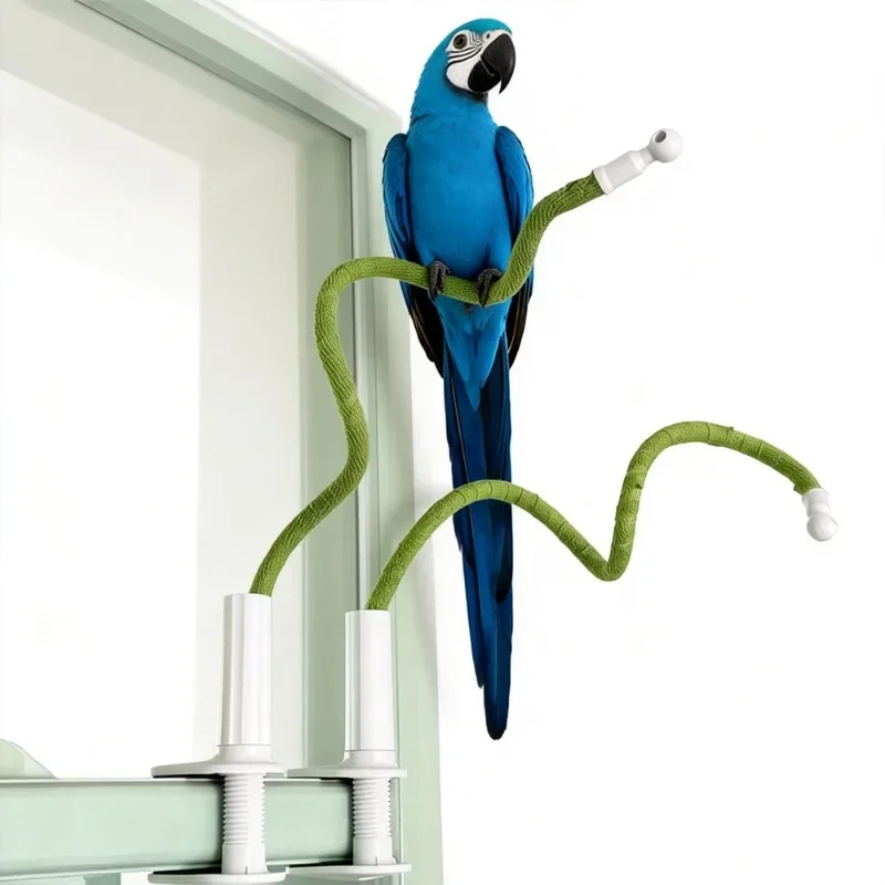 1 Set Flexibler Vogelsitzstangen-Clip-On-Tischständer für Papageien, Wellensittiche, Nymphensittiche – Biegbares Seil-Trainings- und Spielgestell mit rutschfesten Zubehörteilen – Detail 7
