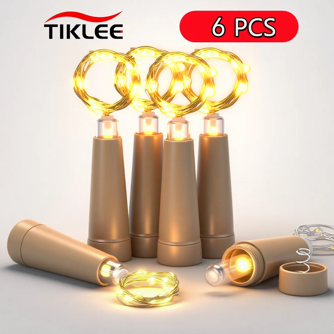 6 قطعة/الوحدة زجاجة النبيذ ضوء LED الفلين سلسلة أضواء بطارية تعمل سلك الفضة الجنية أضواء لحزب عيد الميلاد الزفاف ديكور للطاولات