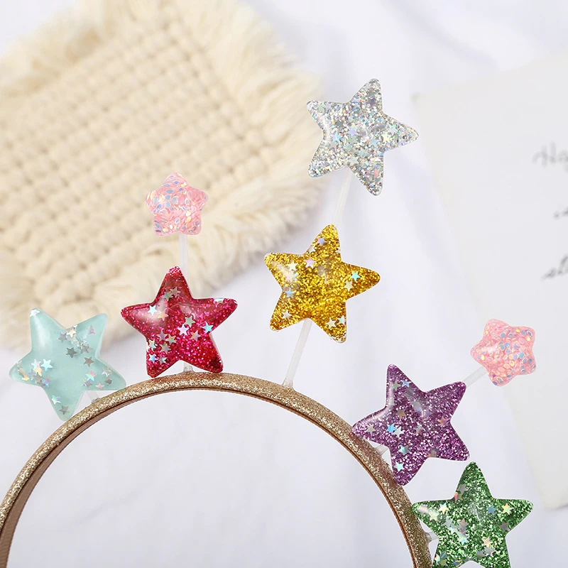 2022 Fashion Girls Glitter Hair Bands Cute Star Hair Hoop Hairbands Lovely Bow Stars Headbands For Kids Gifts Hair Accessories