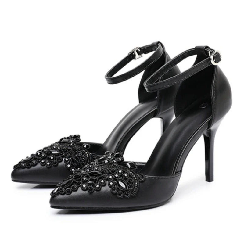 

Роскошные женские туфли на высоком каблуке с декором из страз, элегантные босоножки с ремешком на щиколотке, остроносые, сексуальные, ажурные, свадебные туфли для невесты