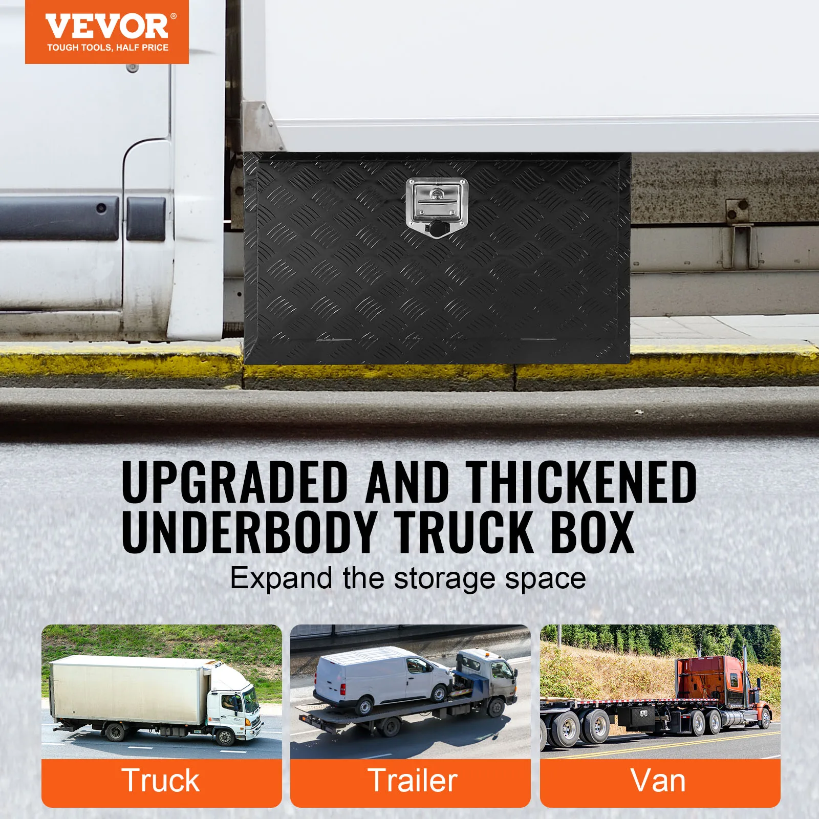 VEVOR Underbody Truck Box Pickup Storage Box Heavy Duty Aluminum Diamond Plate Tool Box with Lock and Keys for Truck Van Trailer