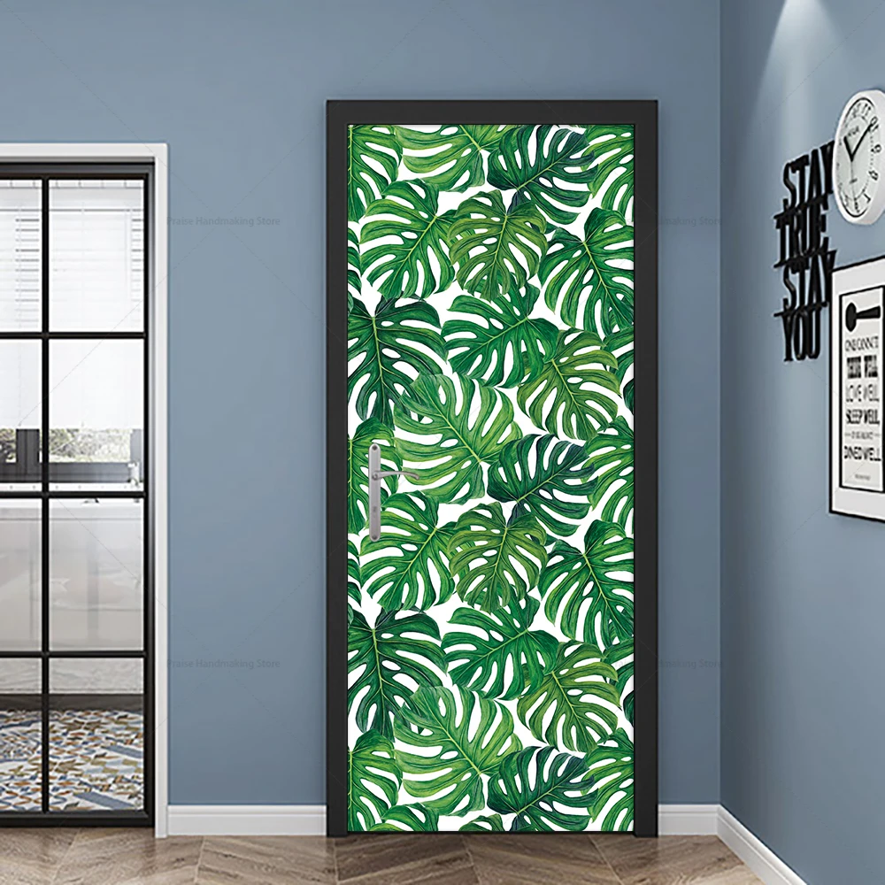 

Hand-painted Green Plant Leaves Door Stickers Decoration Living Room Bedroom Wallpaper Wardrobe Bathroom Sliding Door Stickers