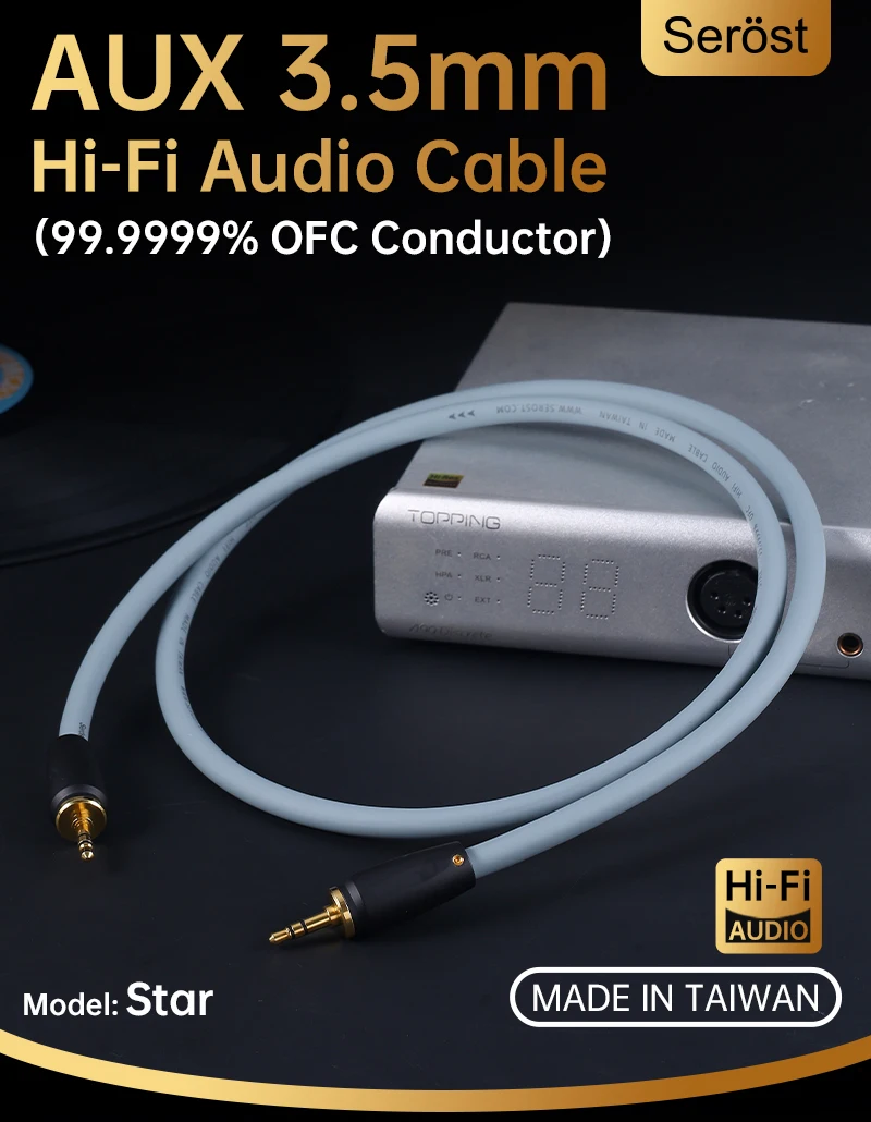 Serost Star HiFi OFC Sauerstofffreies Kupfer-Aux-Audiokabel 3,5mm auf 3,5mm Stecker für Kopfhörer, Verstärker, Lautsprecher, Auto-Audio, DAC, DSP – Detail 1