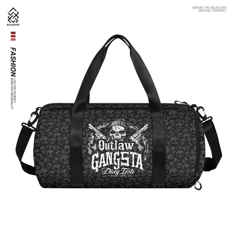 Bolsa de viagem masculina, grande capacidade, estampa de gangster, mochila de viagem esportiva, bolsa de fitness masculina, separação seca e molhada