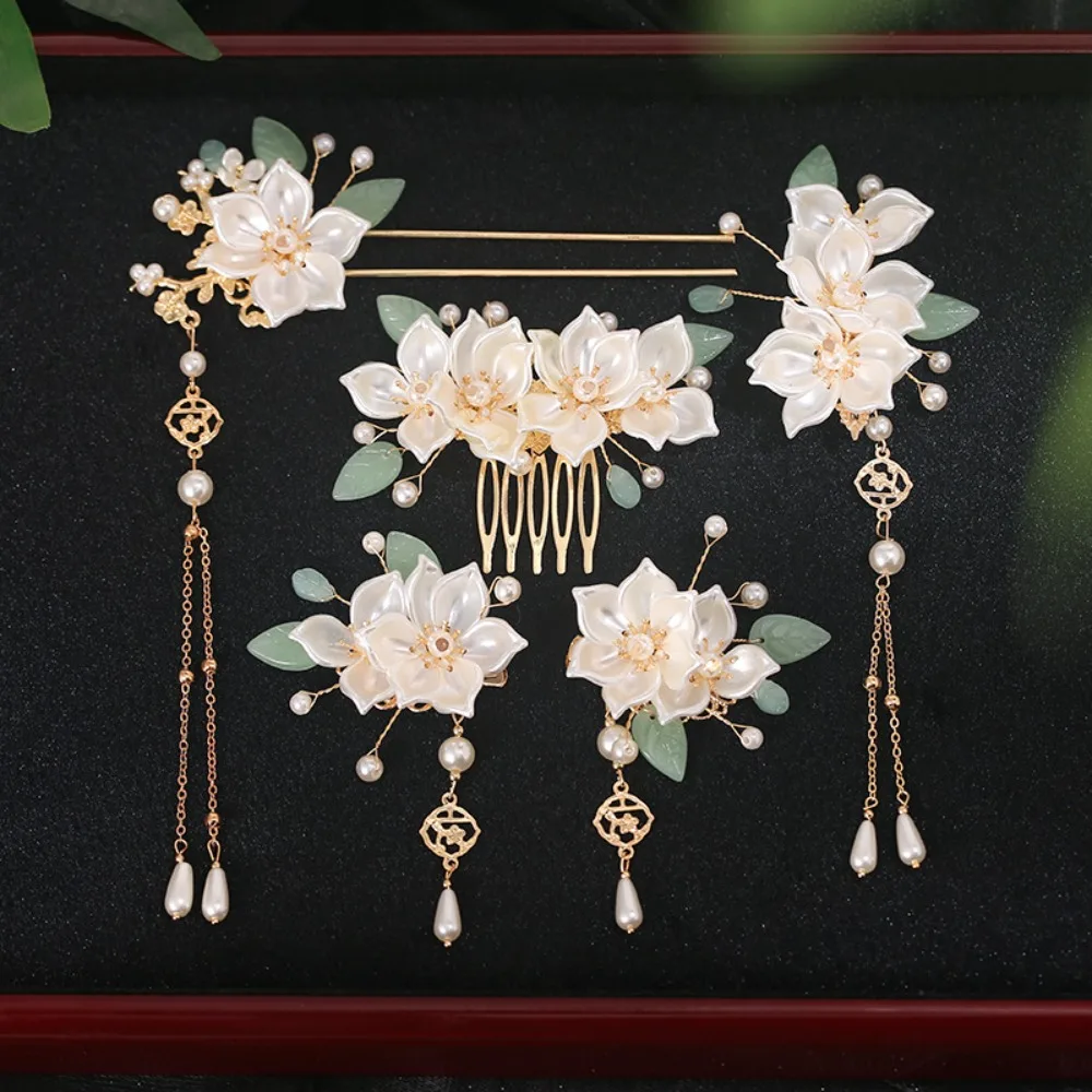 

Exquisite Ancient Style Chinese Style Hairpin Set Pearl Earrings Hanfu Hair Stick Tassel Hair Chopstick Flower Hair Comb Women