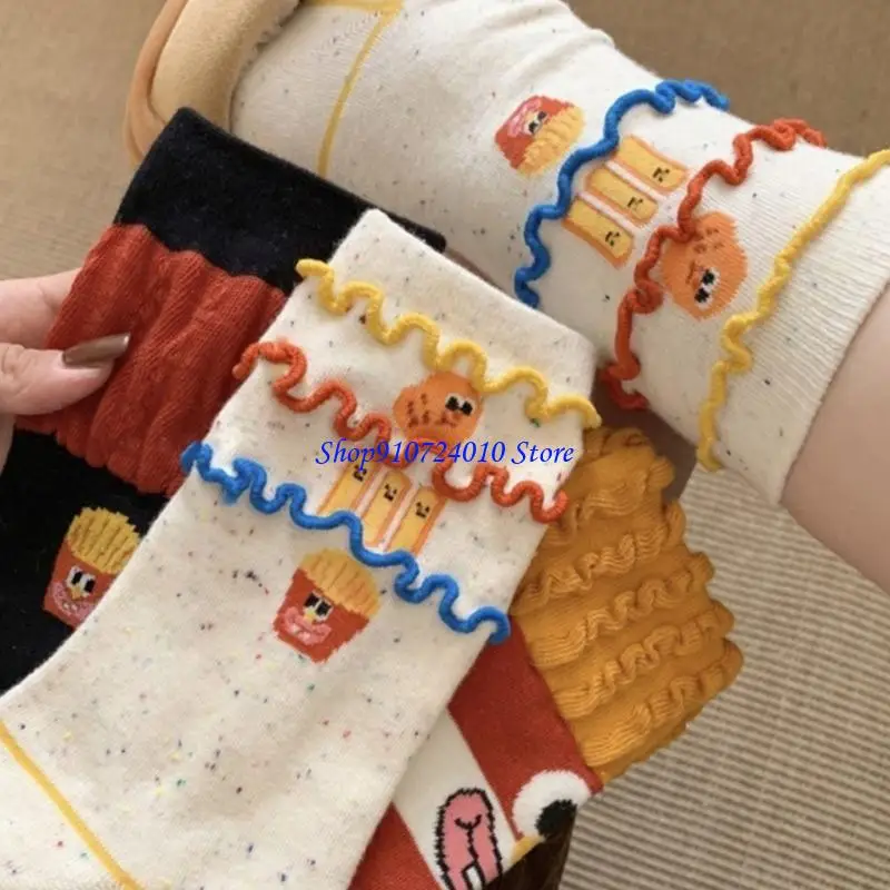 77HD 3 أزواج من الجوارب القطنية في منتصف الساق، جوارب مطاطية بتصميم مرح #3