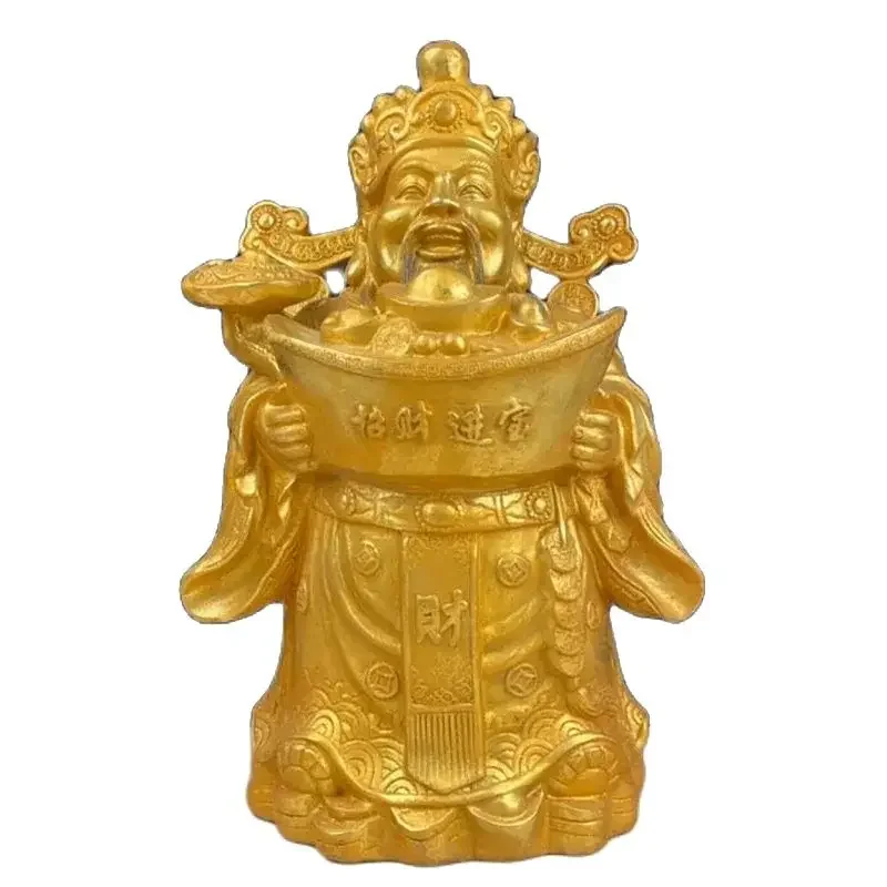 Jinggong Brass Fan Li Station Statue of Yuanbao Ruyi God of Wealth Brass Gilded Buddha Statue Wen God of Wealth Home Decoration