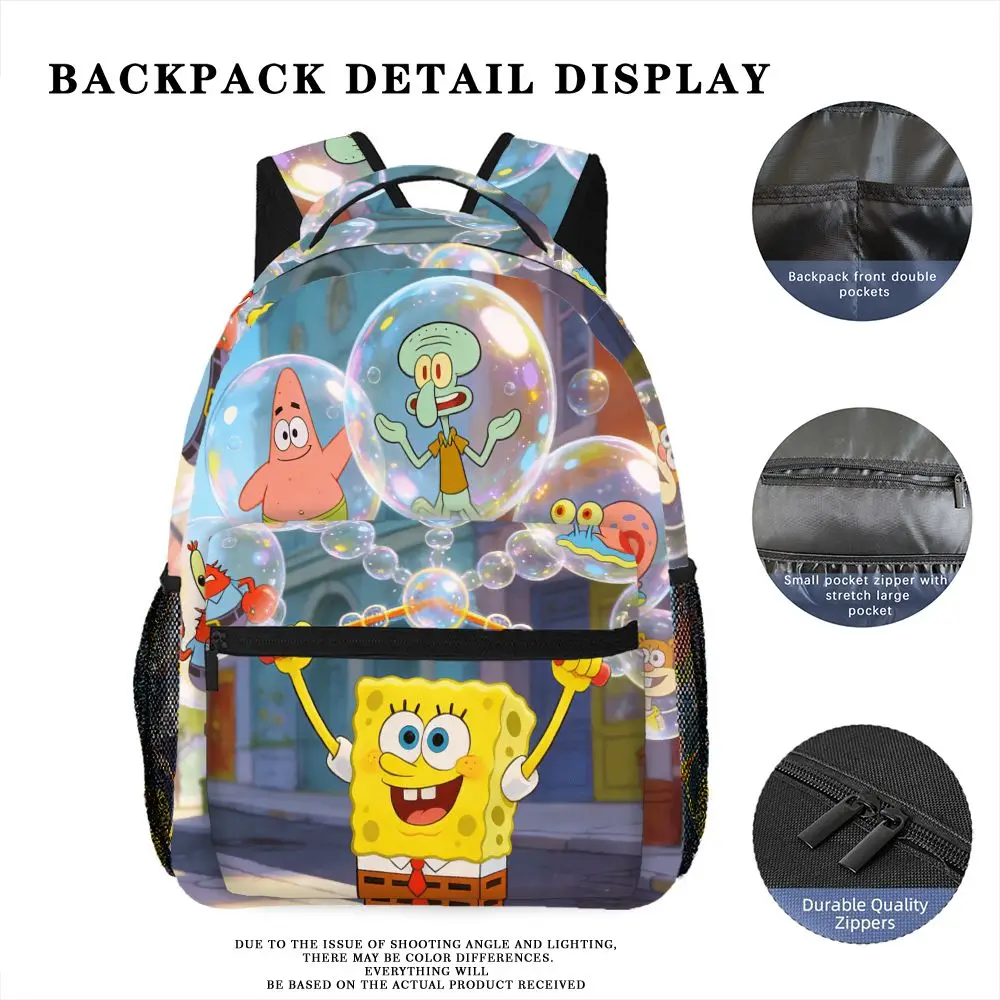 SpongeBob SquarePants Backpack, Cartoon Print School Bookbag, Lightweight Travel Backpack with Mesh Pockets image 6